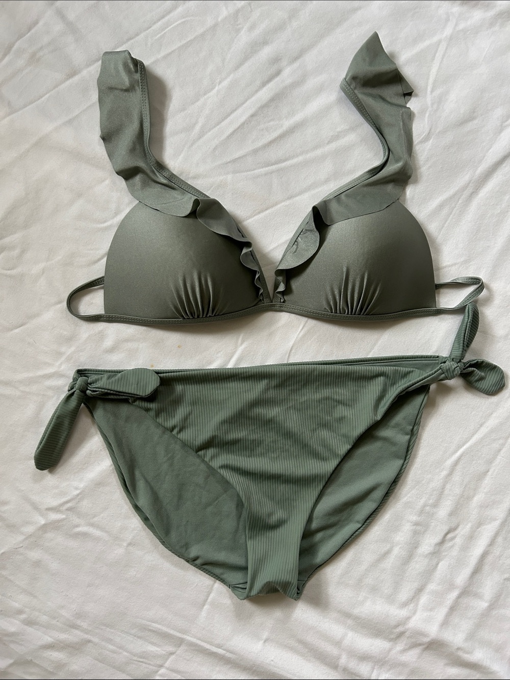 Women’s Ruffle Strap Bikini Set in Olive Green